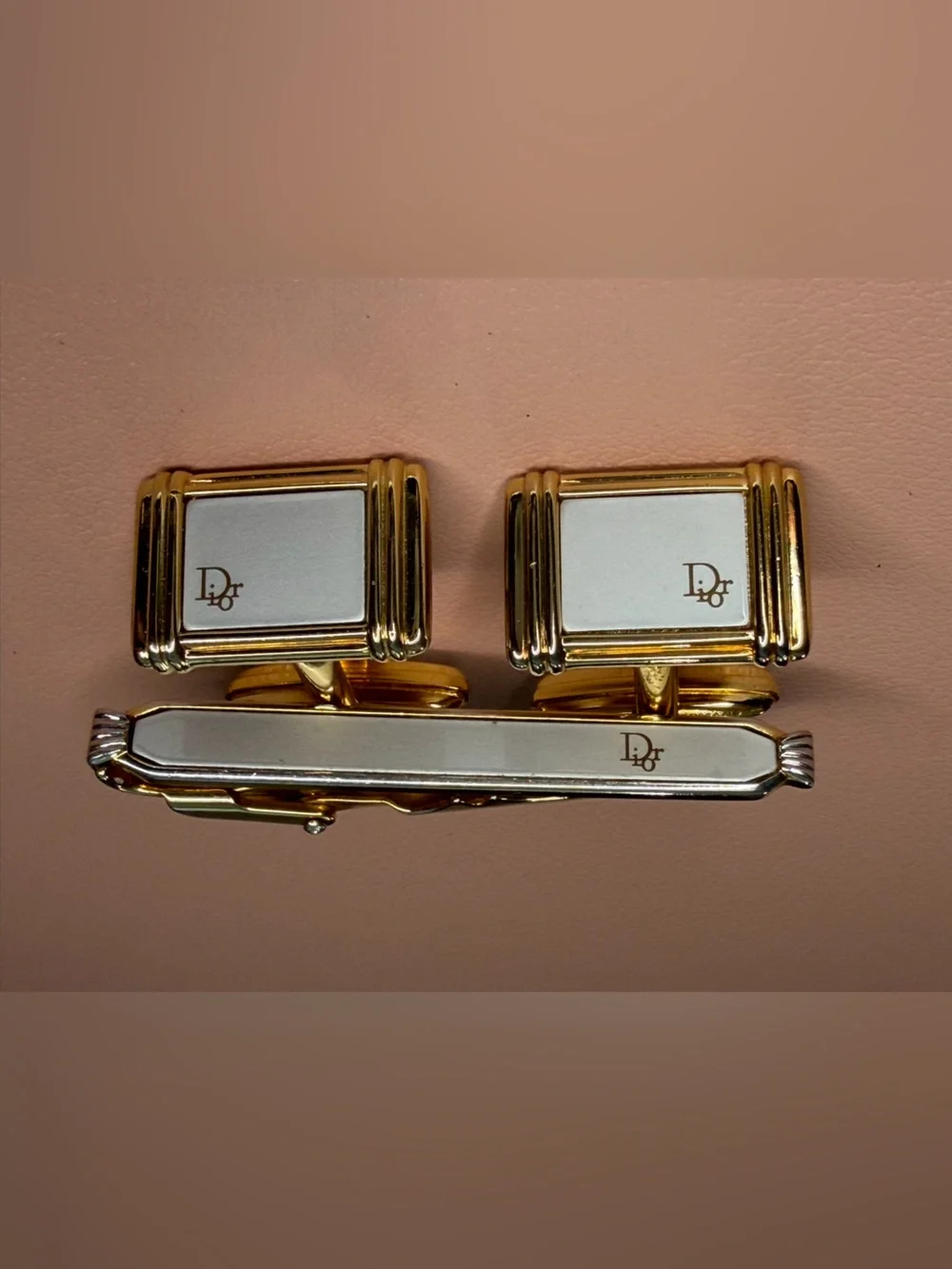 Dior Gold & Silver Logo Cufflinks and Tie Clip Set Made in Germany